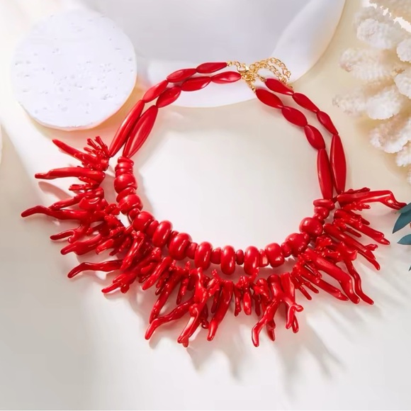 Red Coral Statement Necklace - Picture 9 of 16